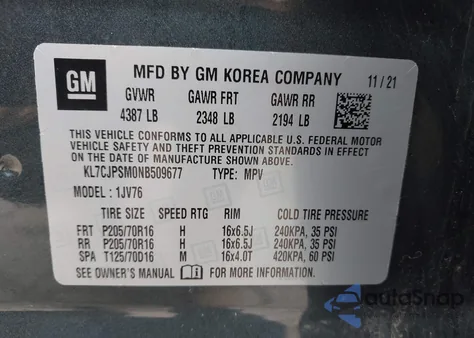 2022 Chevrolet Trax Awd Lt from USA, damaged, VIN KL7CJPSM0NB509677